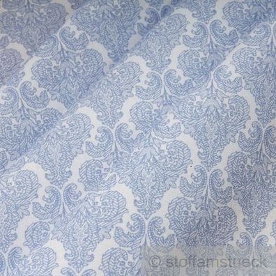 10 Meter Stoff Polyester Baumwolle weiß Ornament hellblau feingezeichnet