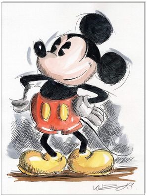 Klausewitz: Original Feder und Aquarell : Retro Mickey Mouse I / 24x32 cm