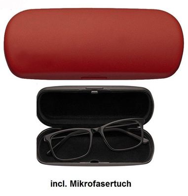 Hartschalenetui Kunststoff Rot + Mikrofasertuch Brillenetui HC4