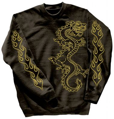 Sweatshirt mit Print - Drache Drake - 10114 - versch. farben zur Wahl - schwarz / S