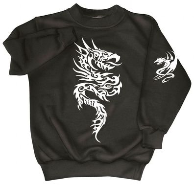 Sweatshirt mit Print - Tattoo Drache - 09020 - versch. farben zur Wahl - schwarz / M