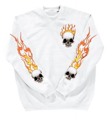 Sweatshirt mit Print - Totenkopf Fire - 10112 - versch. farben zur Wahl - weiß / 4XL