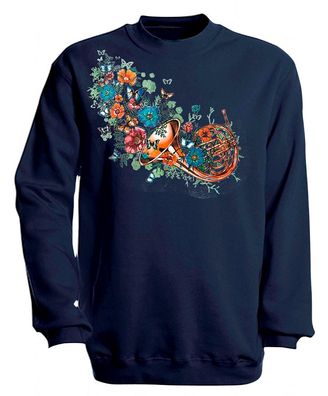 Sweatshirt mit Print - Trompete - S10283 - versch. farben zur Wahl - Gr. Navy / M