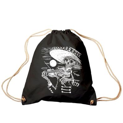 Sporttasche Turnbeutel Trendbag mit Print Skelett mit Geige Sombrero Skull Musiker -
