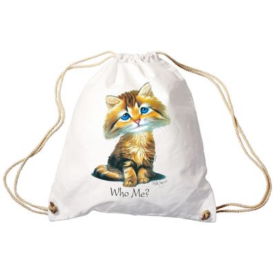 Trendbag Sporttasche Turnbeutel Print Katze Cat Who me? - 65141 versch. Farben weiß