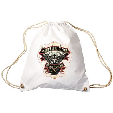 Sporttasche Turnbeutel Trend-Bag Print American Iron Biker Forever TB15701 weiß