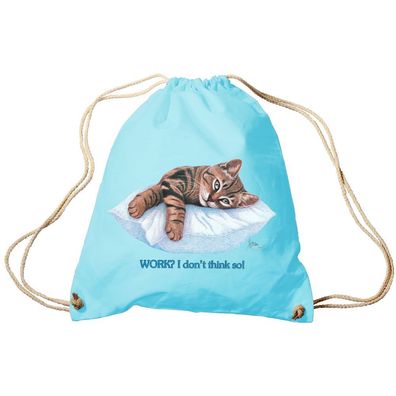 Sporttasche Turnbeutel Trend-Bag Print Cat Katze ruhend auf Kissen - KA072/2 hellblau