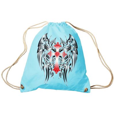 Trend-Bag Turnbeutel Sporttasche Rucksack mit Print- rotes Kreuz mit schwarzen Flüge