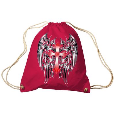 Trend-Bag Turnbeutel Sporttasche Rucksack mit Print- rotes Kreuz mit schwarzen Flüge