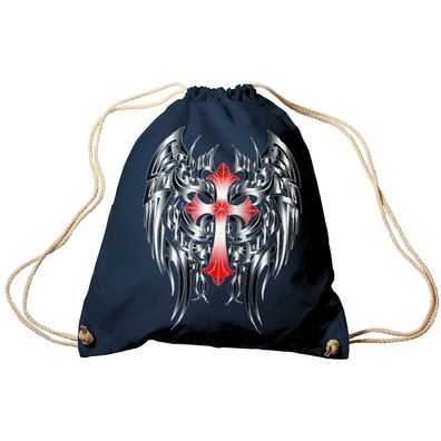 Trend-Bag Turnbeutel Sporttasche Rucksack mit Print- rotes Kreuz mit schwarzen Flüge