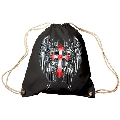 Trend-Bag Turnbeutel Sporttasche Rucksack mit Print- rotes Kreuz mit schwarzen Flüge