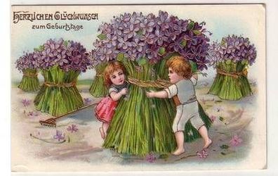 57617 Herzlichen Glückwunsch zum Geburtstag Ak Kinder mit Blumengarben 1908