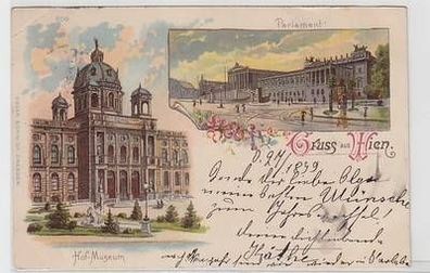 57882 Ak Lithographie Gruß aus Wien Hof-Museum und Parlament 1899