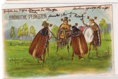 57622 Fröhliche Pfingsten Präge Ak Maikäfer beim Konzert 1906