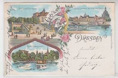 58195 Ak Lithografie Gruss aus Dresden Akademie der bildenden Künste u.a. 1898
