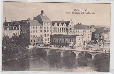 57847 Ak Guben N.-L. neues Stadthaus und Neißebrücke 1925