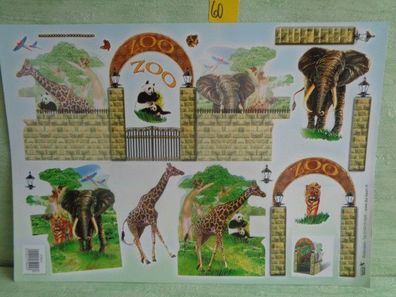 TBZ 3D Großbogen 34 x 24 cm Zoo Tiere Park Elefanten Giraffen Marienkäfer Pferde ....