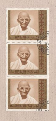 Motiv - Mahatma Gandhi 3er-Streifen Großformat - gestempelt