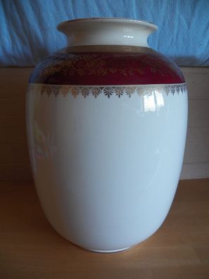 Vase Bodenvase Porzellan creme/ rot/ gold ca.30 cm H / Eschenbach US-Zone