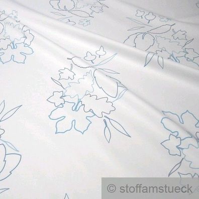 10 Meter Stoff Polyester Baumwolle Köper weiß Blätter pflegeleicht