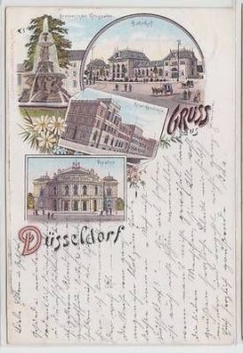 58363 Ak Lithografie Gruss aus Düsseldorf Bahnhof, Kunst-Akademie usw. 1898