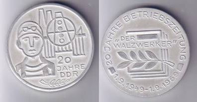 DDR Medaille 20 Jahre Betriebszeitung "Der Walzwerker" 1.9.1949 - 1.9.1969