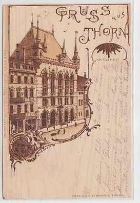58122 Ak Holzbrand-Imitations-Postkarte Gruss aus Thorn Artushof 1898