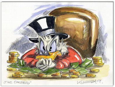 Klausewitz: Original Feder und Aquarell : Dagobert Duck The Greed/ 24x32 cm