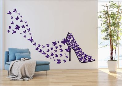 Wandtattoo High Heel mit Schmetterlinge Wandaufkleber Wandsticker Wohnzimmer II