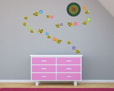 Wandtattoo Bienen Wandaufkleber für Kinderzimmer Wandsticker 09