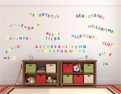 Aufkleber Alphabet Wandtattoo Wandaufkleber 70x100 cm ABC Buchstaben Kinder
