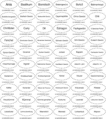 116 Gewürzaufkleber oval transparent Gewürzetiketten Etiketten Gewürze
