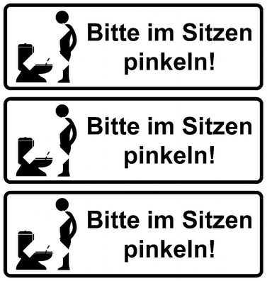 3x Bitte im sitzen pinkeln! Aufkleber Toilette 15x5 cm schwarz