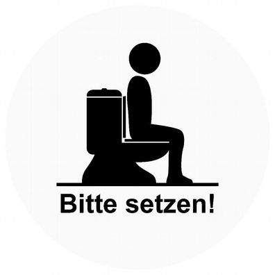 Bitte setzen! Aufkleber Toilette 10x10 cm silber