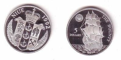5 Dollar Silber Münze Niue 1992 Schiff Bounty in PP