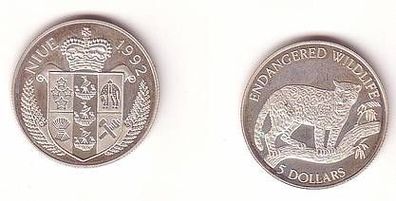 5 Dollar Silber Münze Niue 1992 Jaguar in PP