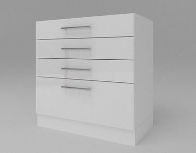 Küchen Unterschrank mit 4 Schubladen Weiß Hochglanz , Matt 30-80cm Möbelsockel
