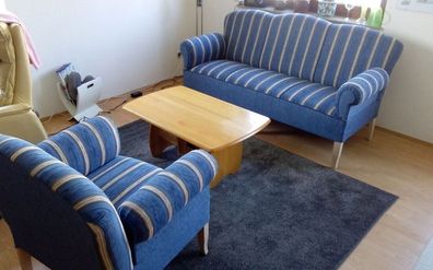 1 Cafesofa / Küchensofa 3 - Sitzer mit Sessel, in kornblumenblau ,