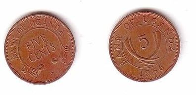 5 Cents Kupfer Münze Bank of Uganda 1966