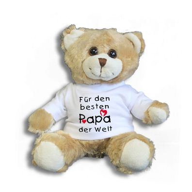 Teddybär mit Shirt - Für den besten Papa der Welt - Größe ca 26cm - 27048 hellbr