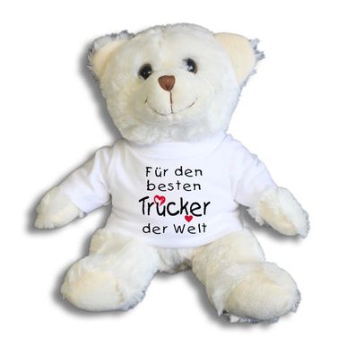 Teddybär mit Shirt - Für den besten Trucker der Welt - Größe ca 26cm - 27179 wei