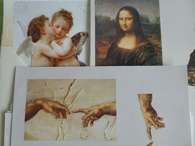 SET TBZ 3D Bogen Din A5 Karte + Kuvert Raphael Engel Mona Lisa .... Kunstwerke Bilder