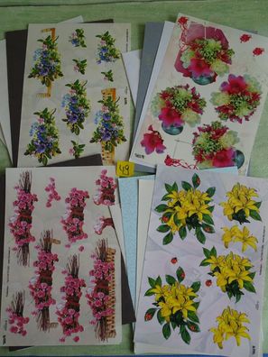 4er SETs TBZ 3D Bogen Din A5 Karte + Kuvert Blumen Blüten Frühling Sommer Herbst