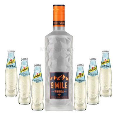 9 Mile Vodka Wodka 0,7l (37,5% Vol) LED beleuchtet + 6x Schweppes Bitter Lemon