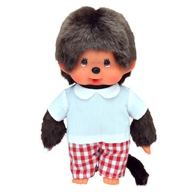 Junge mit Karo Hose | 20 cm | Monchhichi Puppe | mit weißem Hemd