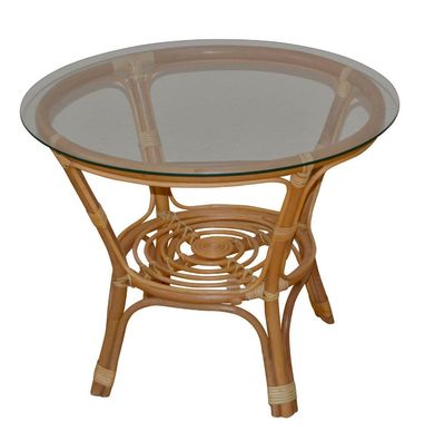 Rattantisch Honigfarben Tisch Wohnzimmertisch Sofatisch Rattan Klarglasplatte