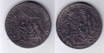 alte Zinn Tauf Medaille "Der schönste Gruss die beste Post" um 1850