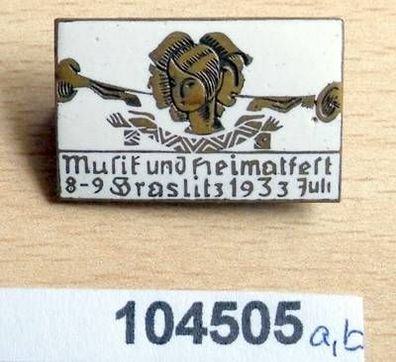 seltenes emailliertes Abzeichen Musik und Heimatfest Graslitz in Böhmen 1933