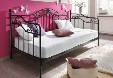 romantisches Tagesbett schwarz 90 x 200 cm Metallbett Bett Jugendbett Einzelbett