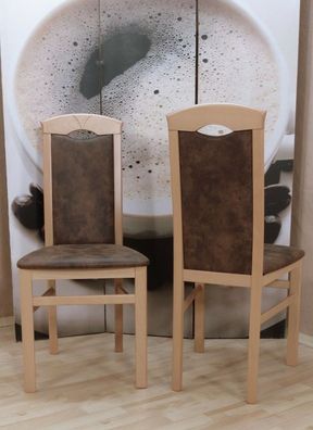 2er Set Esszimmerstühle massivholz Lederoptik natur schoko vintage Stuhlset neu